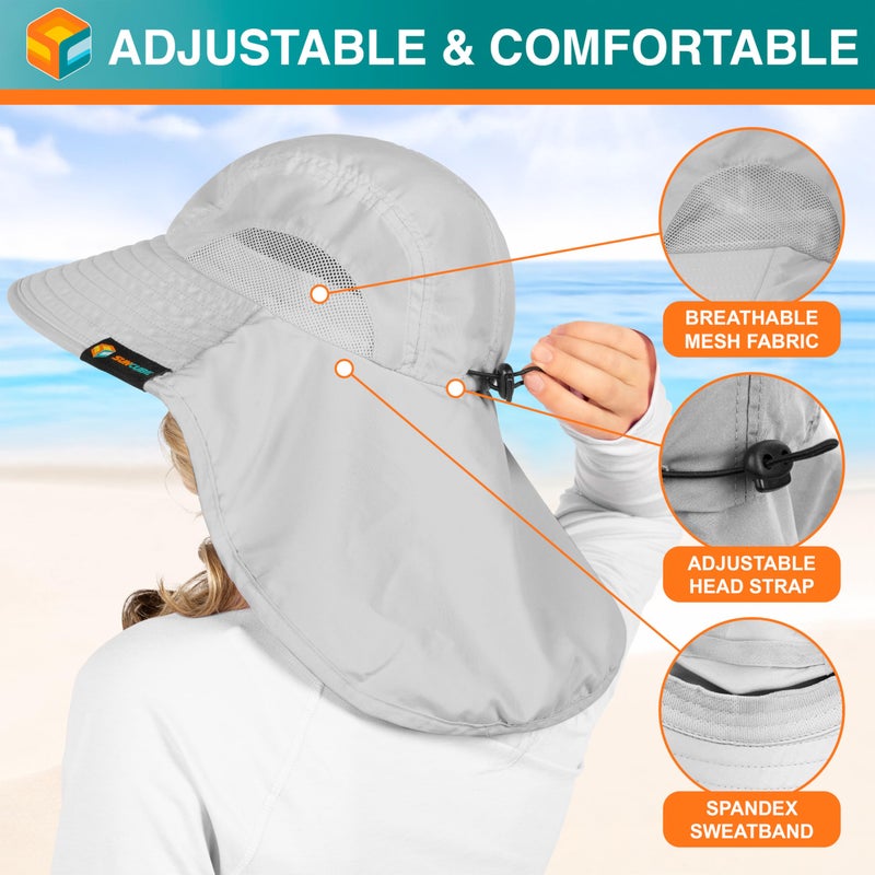 Suncube SUN CUBE Wide Brim Sun Hat with Neck Flap, Fishing Hiking for Men Women Safari, Neck Cover for Outdoor Sun Protection UPF50+ | Light Gray - Image 3